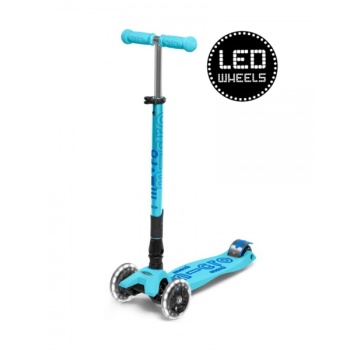 Micro Maxi Deluxe LED kokkuvolditav tõukeratas, helesinine, 5-12 eluaastat