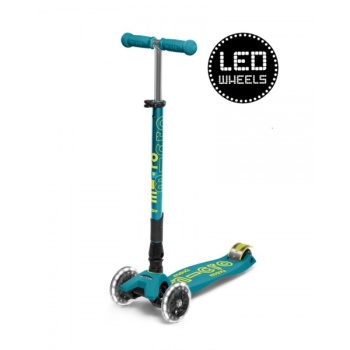 Micro Maxi Deluxe LED kokkuvolditav tõukeratas, sinakasroheline, 5-12 eluaastat