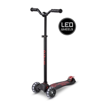 Micro Maxi Deluxe Pro LED tõukeratas, must/punane, 5-12 eluaastat