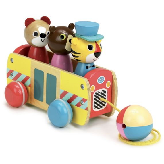 Vilac puidust järelveetav mänguasi Buss reisijatega