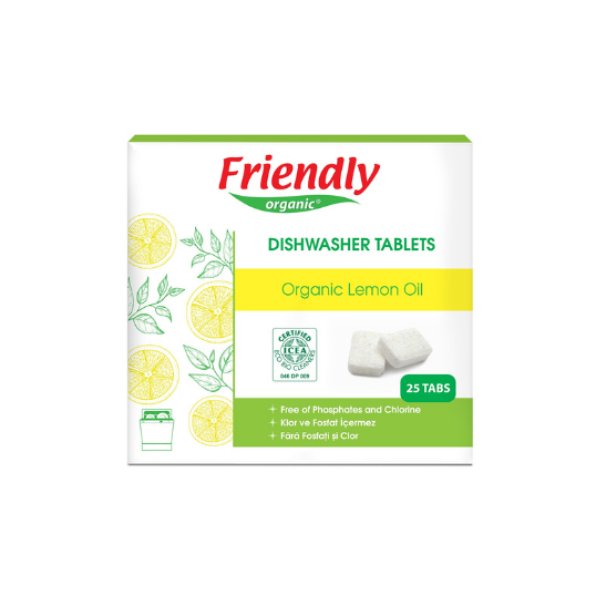 Friendly Organic nõudepesumasinatabletid sidruniõliga, 25 tk